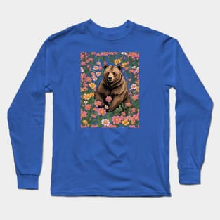 A Montana Bear Surrounded By Bitterroot Flowers Long Sleeve T-Shirt